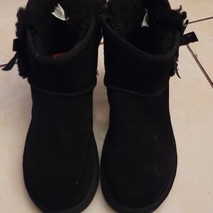 Koolaburra Black Suede Ankle Boots with Shearling Trim